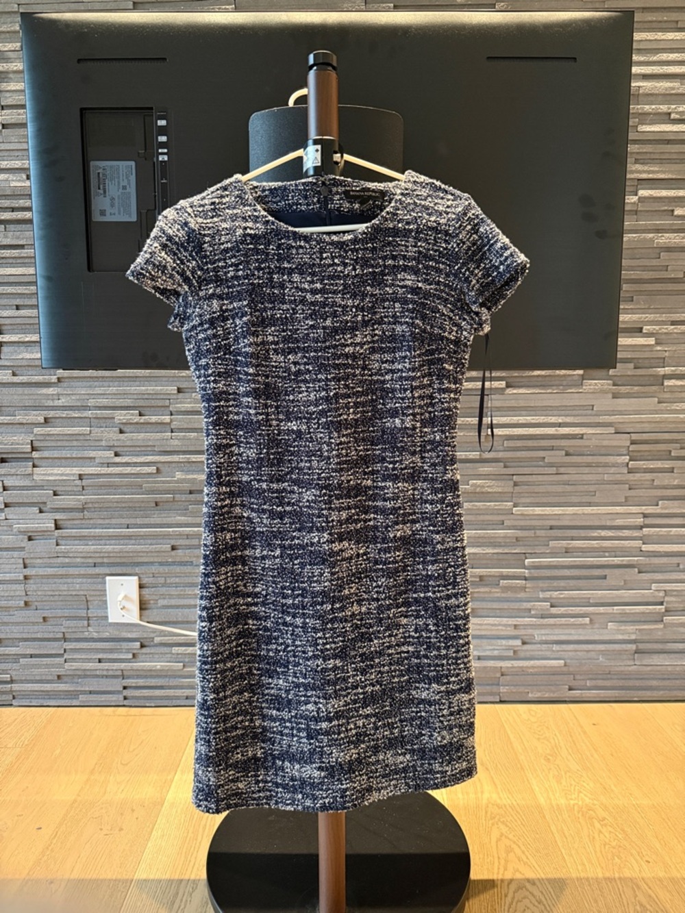Banana Republic Navy and White Tweed Midi Dress